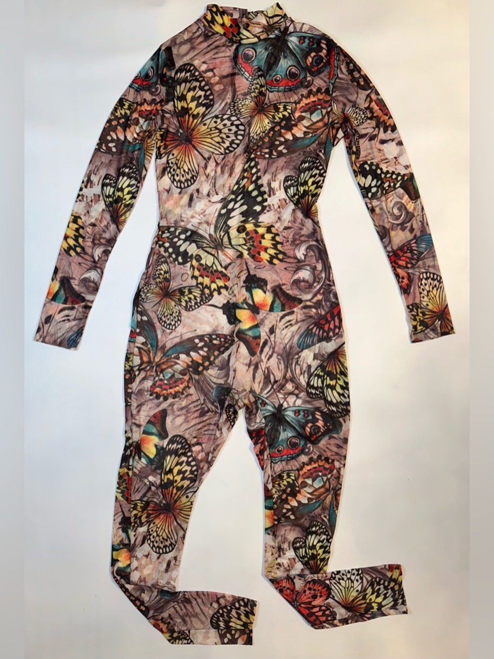 Fashion Nova Butterfly Mesh Jumpsuit L Multi Y2K Festival SOLD OUT